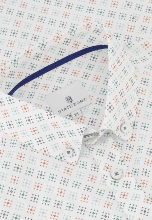  Wit katoenen regular fit overhemd met camel print State of Art - 14204/1154 