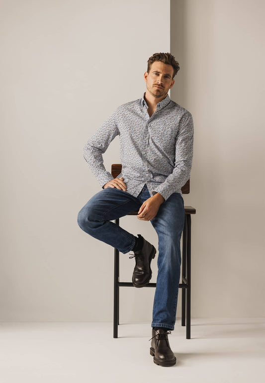  Blue cotton regular fit shirt with print State of Art - 24253/1157