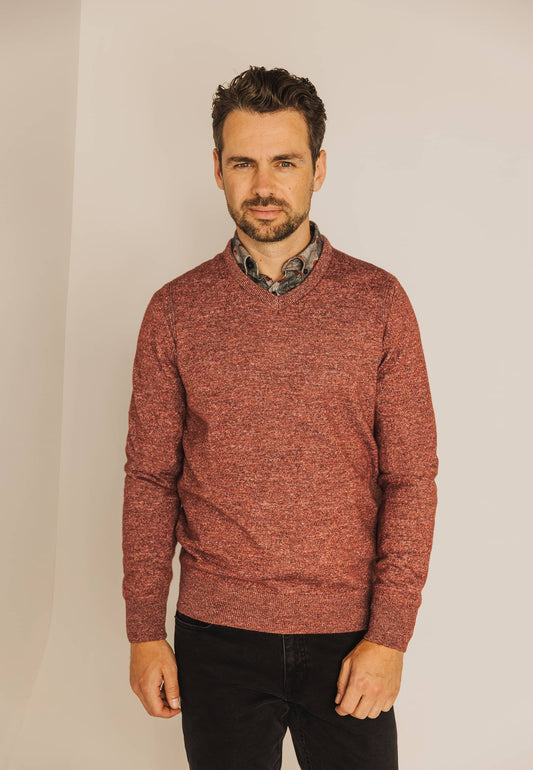 Baksteenrode V-hals pullover State of Art - 24011/2800