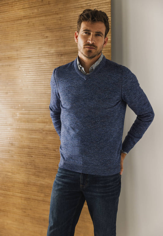 Blauwe V-hals pullover State of Art - 24011/5700