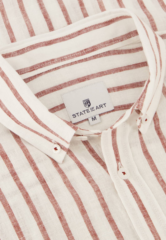 Red striped cotton linnen regular fit shirt State of Art - 14312/1144