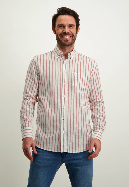 Red striped cotton linnen regular fit shirt State of Art - 14312/1144