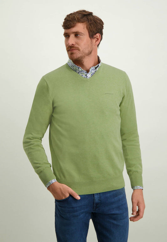 Lime cotton V-neck pullover State of Art - 14030/3100