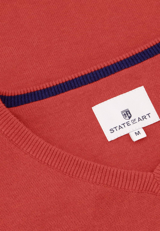 Red cotton V-neck pullover State of Art - 14030/4400