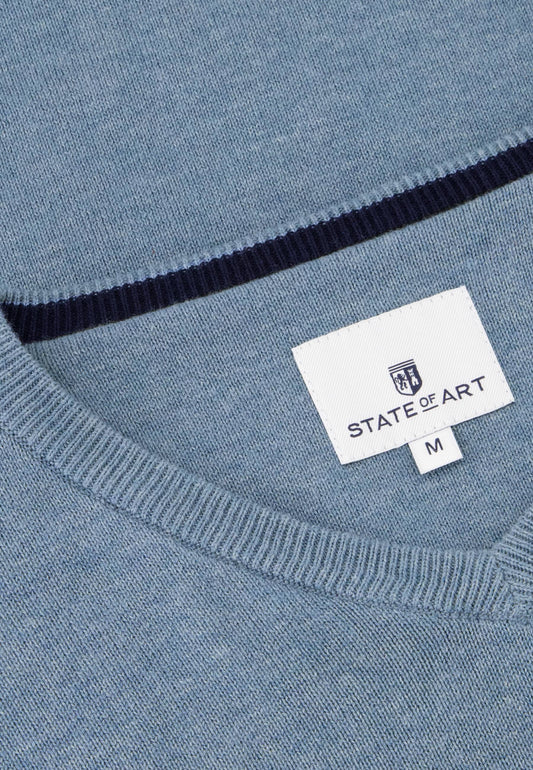 Light blue cotton V-neck pullover State of Art - 14030/5600