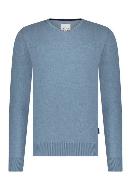 Light blue cotton V-neck pullover State of Art - 14030/5600