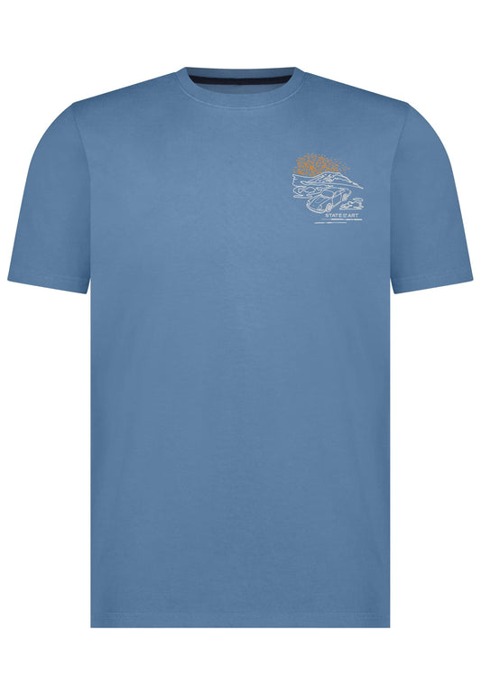 Blue cotton crew neck T-shirt with print State of Art - 14374/5600