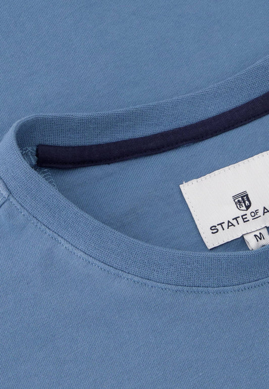 Blue cotton crew neck T-shirt with print State of Art - 14374/5600