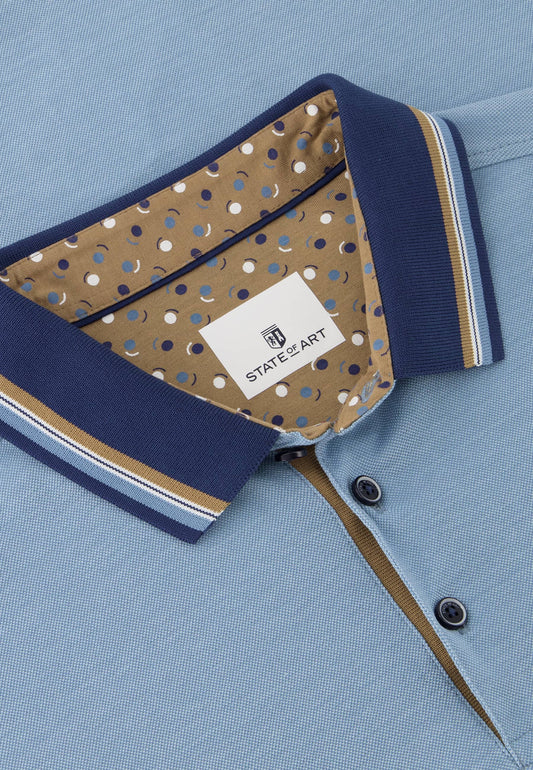  Blauw gestructureerde gemerceriseerde katoenen polo State of Art - 14452/5651 
