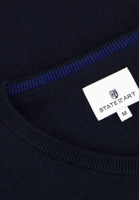 Navy cotton V-neck pullover State of Art - 14030/5900