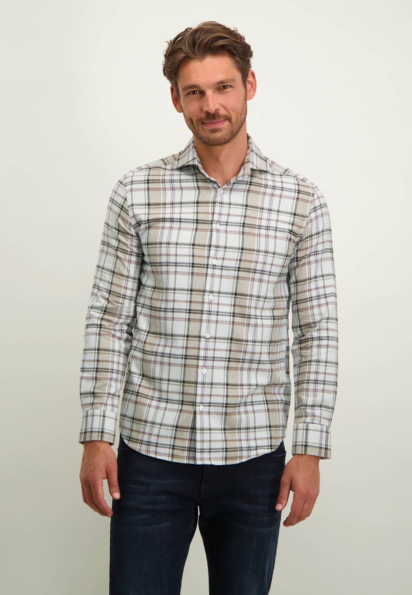 Beige checkered flannel regular fit shirt State of Art - 23723/1742