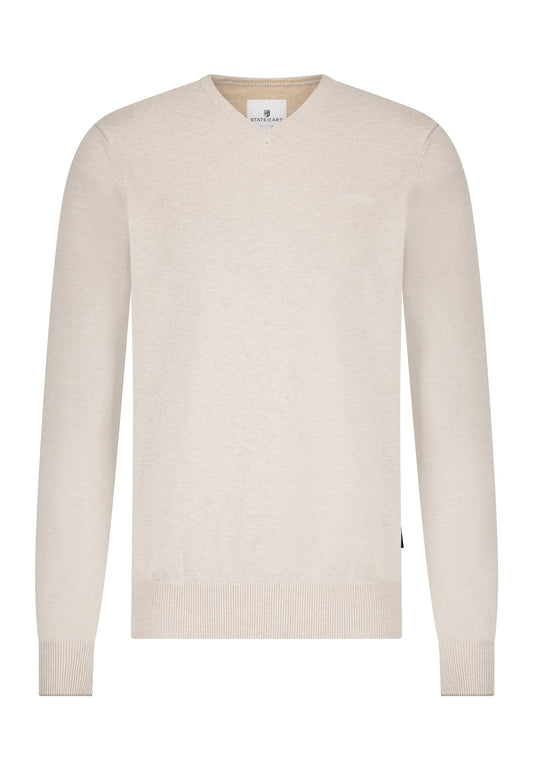 Ecru cotton V-neck pullover State of Art - 15003/1400