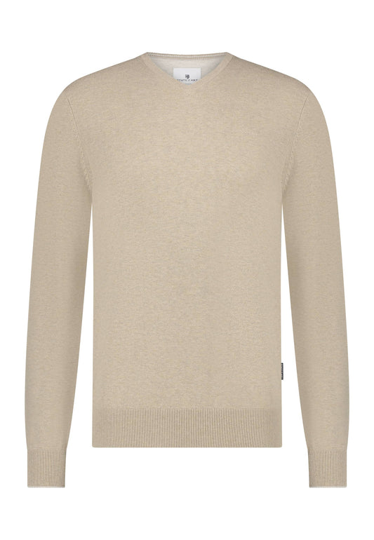 Ecru cotton V-neck pullover State of Art - 15003/1400