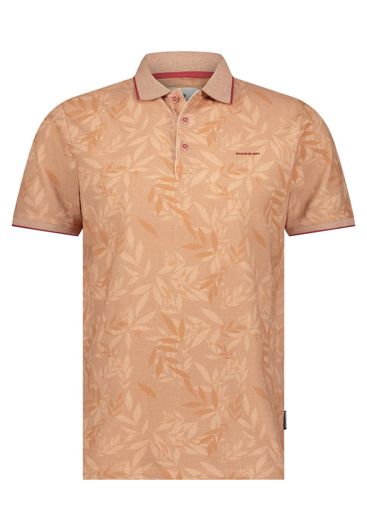 Coral cotton regular fit polo with leaves State of Art - 15413/2629