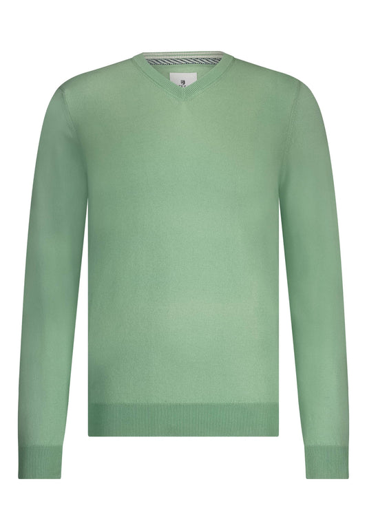 Green cotton V-neck pullover State of Art - 15086/3400