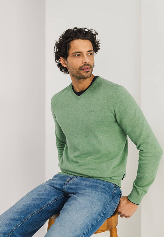 Green cotton V-neck pullover State of Art - 15003/3600