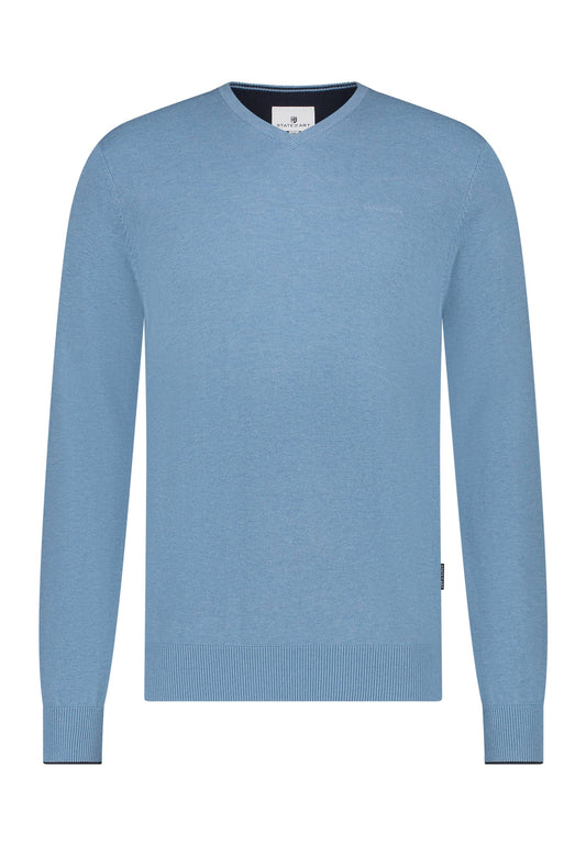 Blue cotton V-neck pullover State of Art - 15003/5600