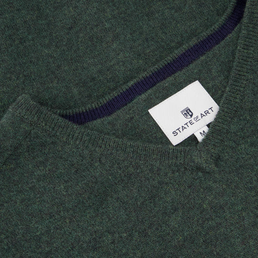 Dark green woolen V-neck pullover State of Art - 23000/3700
