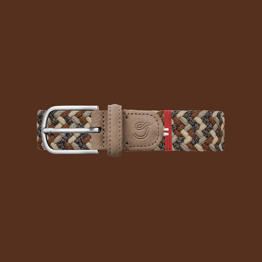 Brown multicolor wool effect elastic woven belt La Boucle - The Highlands