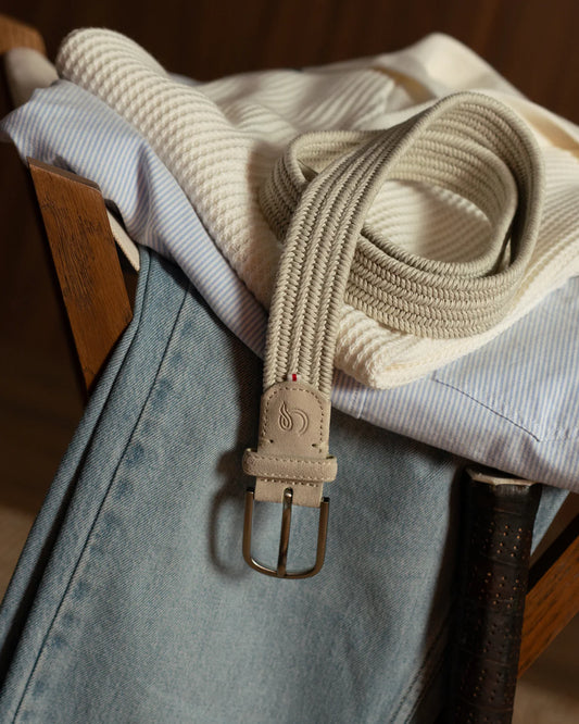 Offwhite gewaxte katoenen elastische geweven riem La Boucle - Toscana