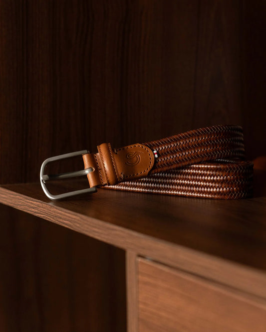 camel leren elastische riem La Boucle - Vendome