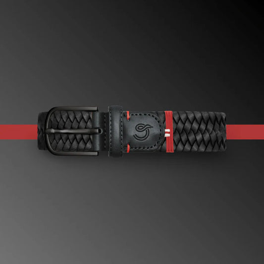 Black leather elastic woven belt La Boucle - Washington