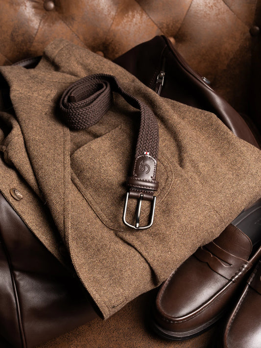 Donkerbruine katoenen elastische riem La Boucle - Mayfair