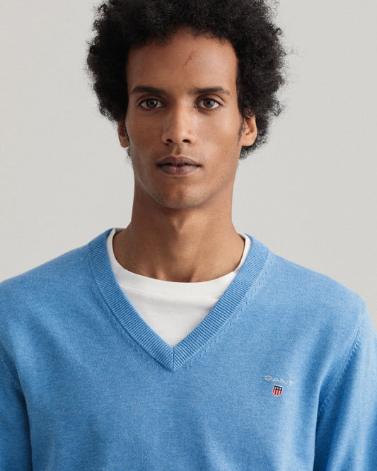 Blue cotton V-neck pullover Gant - 8030552/495