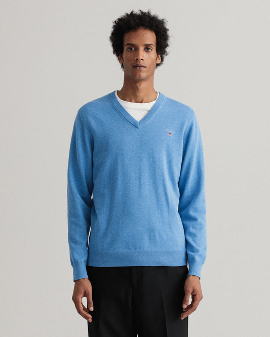 Blue cotton V-neck pullover Gant - 8030552/495