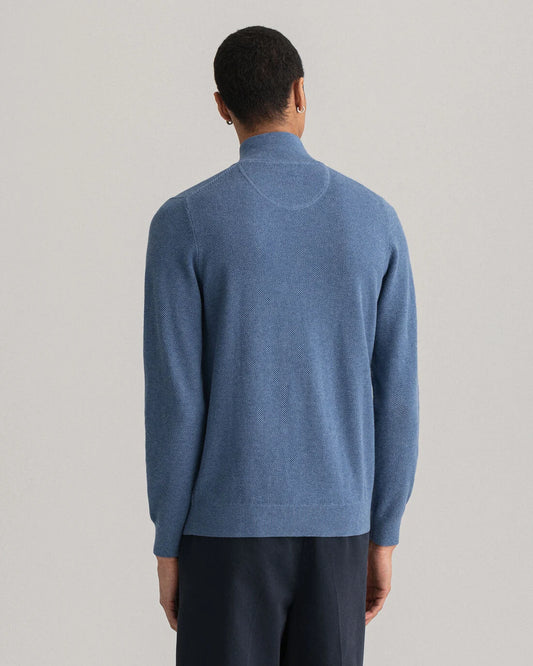 Blue structured cotton halp zip pullover Gant - 8030523/906