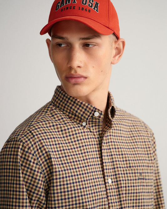 Beige checkered cotton regular fit shirt Gant - 3220086/256