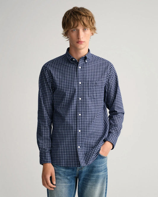 Navy checkered cotton regular fit shirt Gant - 3220093/433