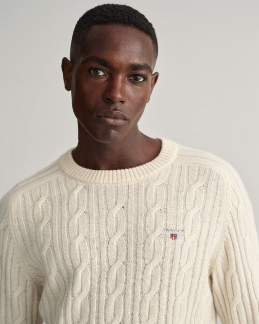 Offwhite wollen kabel ronde hals pullover Gant - 8050123/130