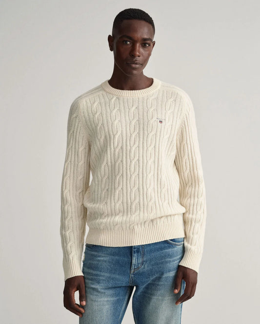 Offwhite wollen kabel ronde hals pullover Gant - 8050123/130