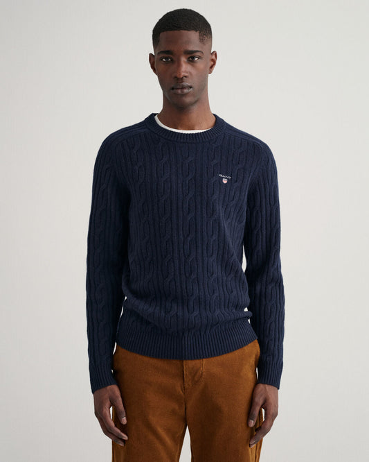 Navy woolen cable crew neck pullover Gant - 8050123/433