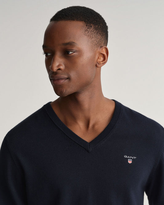 Navy katoenen V-hals pullover Gant - 8030552/433