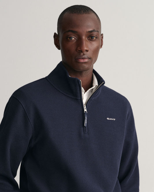 Navy waffle texture halp zip cotton pullover Gant - 2026046/433
