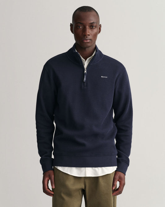Navy waffle texture halp zip cotton pullover Gant - 2026046/433