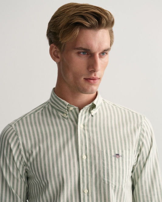 Green striped cotton linnen regular fit shirt Gant - 3230057/362