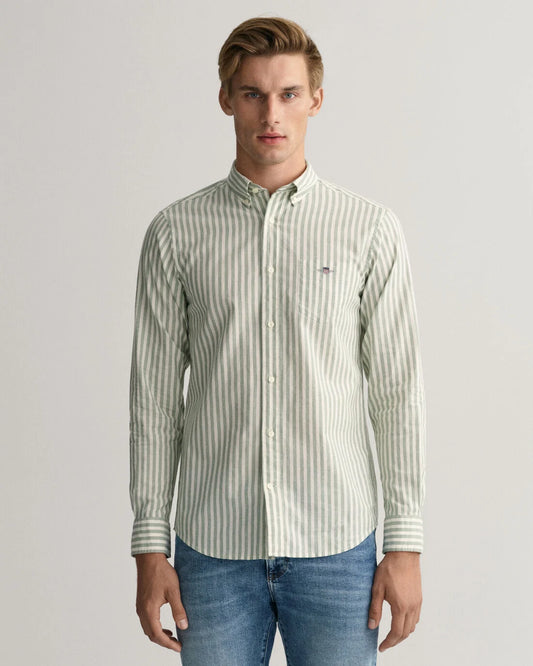 Green striped cotton linnen regular fit shirt Gant - 3230057/362