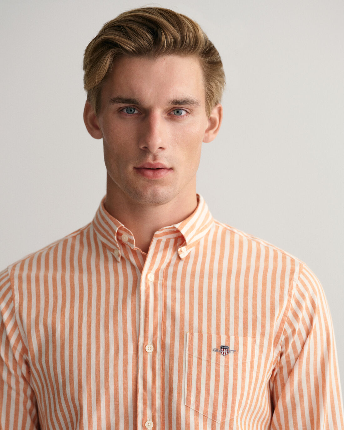 Orange striped cotton linnen regular fit shirt Gant - 3230057/834