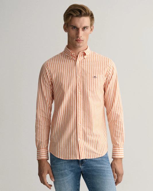 Orange striped cotton linnen regular fit shirt Gant - 3230057/834