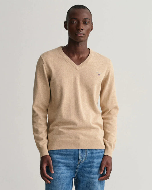 Beige cotton V-neck pullover Gant - 8030552/296