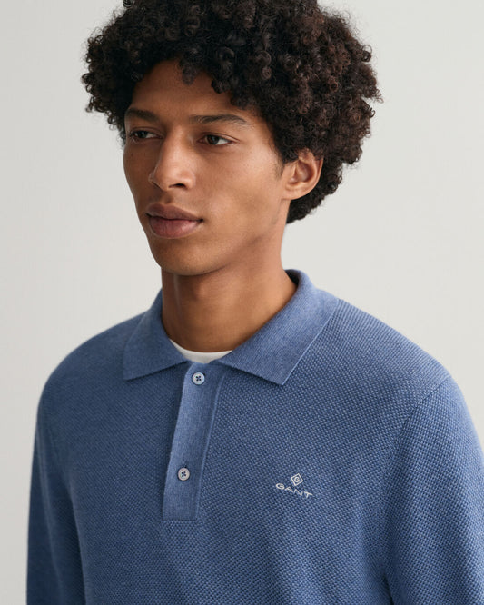 Blue structured cotton polo pullover Gant - 8040155/906