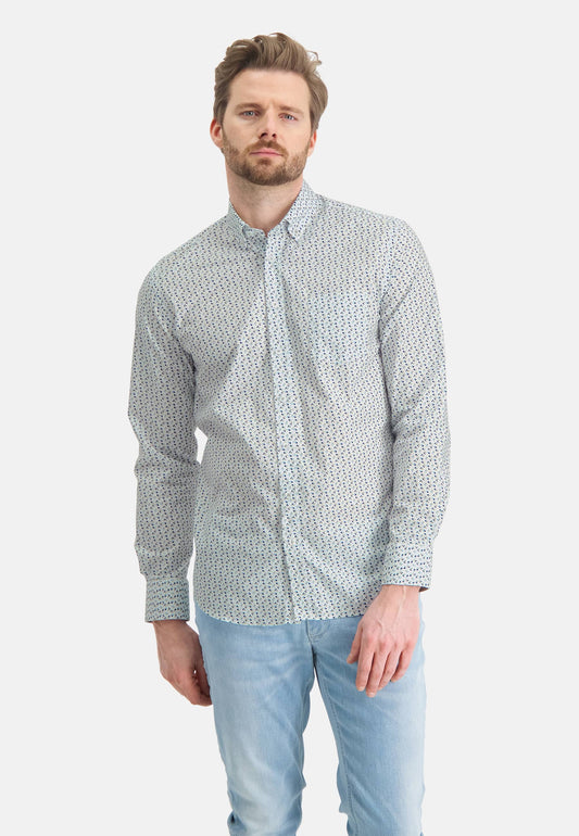 Blauwgroen regular fit overhemd met opdruk State of Art - 11224/3657