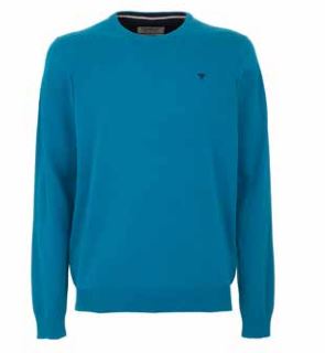 Blue cotton slim fit crew neck pullover - 11MG/213
