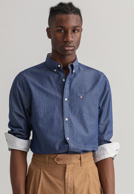 Blue dotted cotton slim fit shirt Gant - 3018372/423