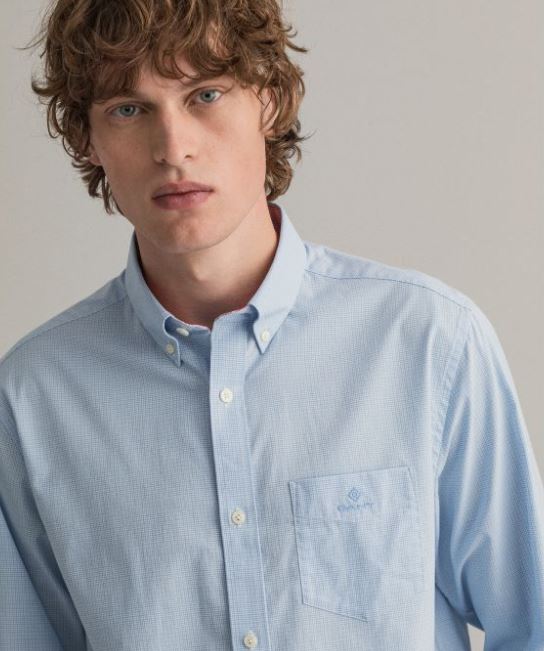 Blue cotton regular fit shirt with small print Gant - 3064800