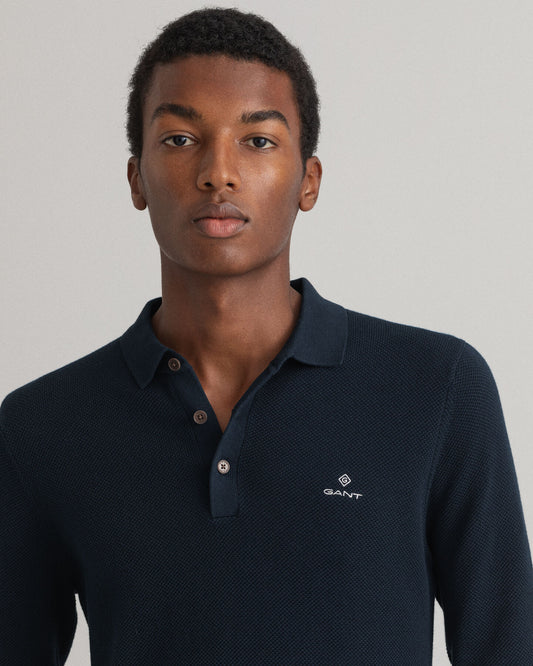 Navy katoenen polo pullover met lange mouwen Gant - 8030522/433