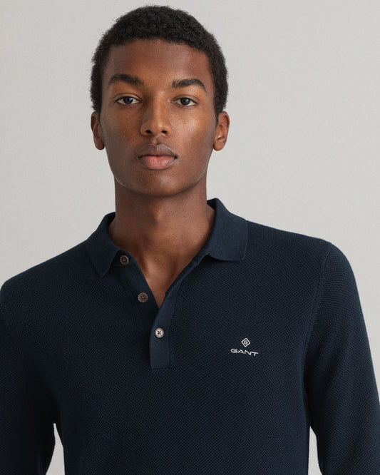 Navy cotton polo pullover with long sleeves Gant - 8030522/433